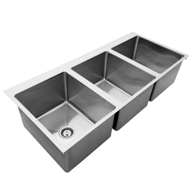 Omcan USA 44604 12" H x 25" W x 55" D Stainless Steel 3 Compartment Drop-In sink