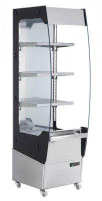 Omcan USA 39537 19.04"W Stainless Steel Floor Model Heated Display Case - 220 Volts 1-Ph