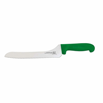 Omcan USA 12437 9&quot; Green Handle Wave Edge off Set Slicing Knife