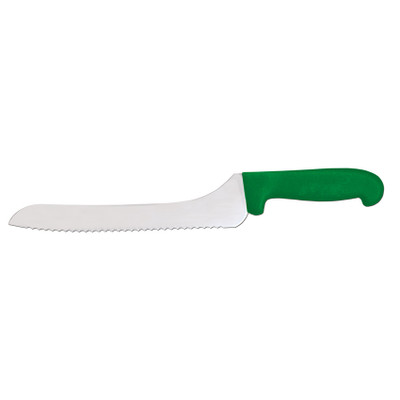 Omcan USA 12437 9" Green Handle Wave Edge off Set Slicing Knife