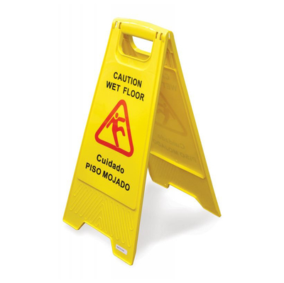 Omcan USA 24414 Yellow Molded Plastic with Handle Caution Wet Floor Sign