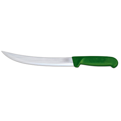 Omcan USA 12347 10" Stainless Steel Green Handle Curved Breaking Knife