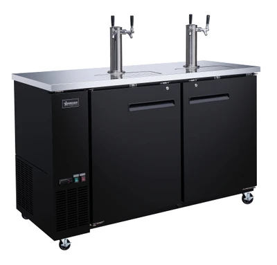 Omcan USA 50064 Two 0.5 Kegs Capacity Black Stainless Steel 2 Dispensers Draft Beer Cooler - 115 Volts 0.2 HP
