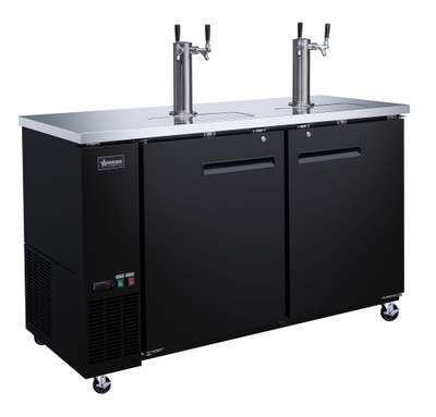 Omcan USA 50064 Two 0.5 Kegs Capacity Black Stainless Steel 2 Dispensers Draft Beer Cooler - 115 Volts 0.2 HP
