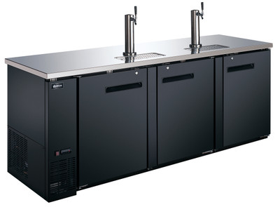 Omcan USA 50069 Four 0.5 Kegs Capacity Black Stainless Steel 2 Dispensers Draft Beer Cooler - 110 Volts 0.25 HP