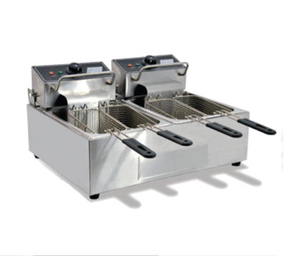 Omcan USA 34868 12 L Stainless Steel Electric Countertop Double Fryer - 110 Volts 1-Ph
