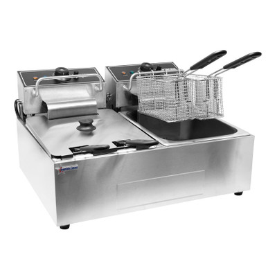 Omcan USA 34868 12 L Stainless Steel Electric Countertop Double Fryer - 110 Volts 1-Ph