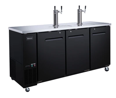 Omcan USA 50065 Three 0.5 Kegs Capacity Black Stainless Steel 2 Dispensers Draft Beer Cooler - 115 Volts 0.25 HP