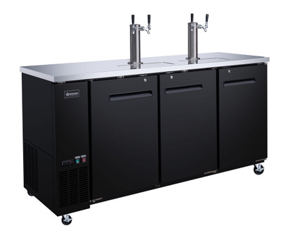Omcan USA 50065 Three 0.5 Kegs Capacity Black Stainless Steel 2 Dispensers Draft Beer Cooler - 115 Volts 0.25 HP