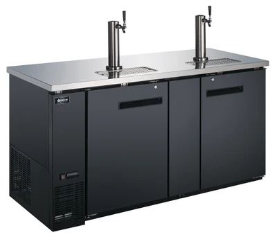 Omcan USA 50068 Three 0.5 Kegs Capacity Black Stainless Steel 2 Dispensers Draft Beer Cooler - 110 Volts 0.2 HP