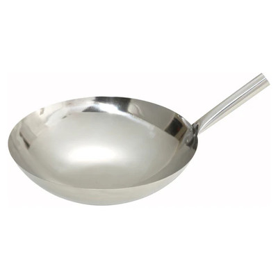 Winco WOK-14N 14" Dia. Round Stainless Steel Chinese Wok