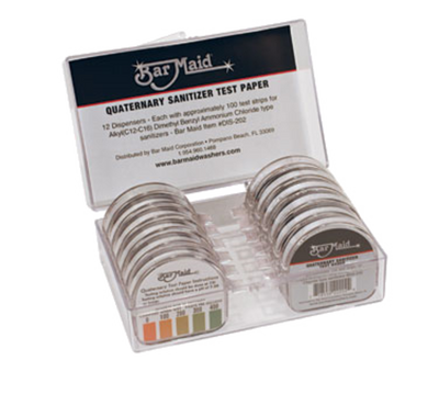 Bar Maid DIS-202 Quaternary Strips 100 Strips per Dispenser Sanitizer Test Strips Dispenser