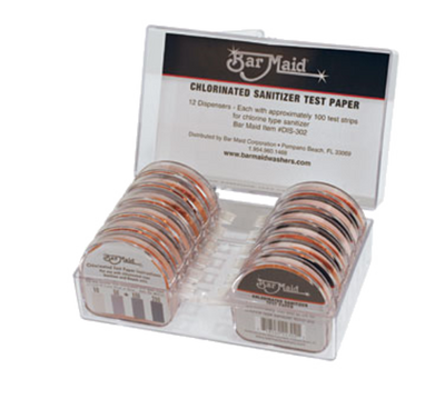 Bar Maid DIS-302 Chlorinated Strips 100 Strips per Dispenser Sanitizer Test Strips Dispenser