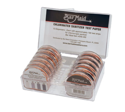 Bar Maid DIS-302 Chlorinated Strips 100 Strips per Dispenser Sanitizer Test Strips Dispenser