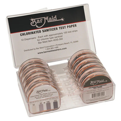 Bar Maid DIS-302 Chlorinated Strips 100 Strips per Dispenser Sanitizer Test Strips Dispenser