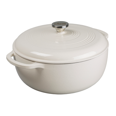 Lodge EC7D13 12.9375&quot; Round Oyster White Porcelain Enameled Cast Iron Dutch Oven