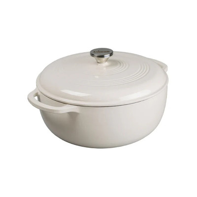 Lodge EC7D13 12.9375" Round Oyster White Porcelain Enameled Cast Iron Dutch Oven