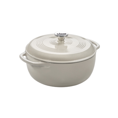 Lodge EC6D13 6 Qt. Oyster White Porcelain Enameled Cast Iron Round Dutch Oven with Cover
