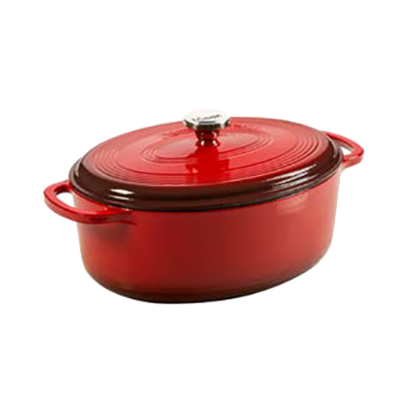 Lodge EC7OD43 7 Qt. Red Porcelain Enameled Cast Iron Oval Dutch Oven with Cover