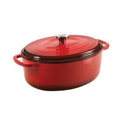 Lodge EC7OD43 7 Qt. Red Porcelain Enameled Cast Iron Oval Dutch Oven with Cover