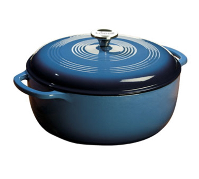 Lodge EC7D33 7.5 Qt. Blue Porcelain Enameled Cast Iron Round Dutch Oven with Cover