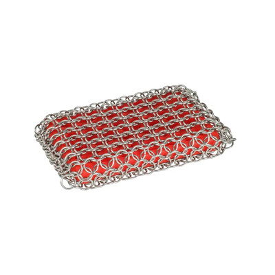 Lodge ACM10R41 4.8" W x 3" D Red Silicone Core with Stainless Steel Chainmail Heavy-Duty Scrubbing Pad (6 Each per Case)