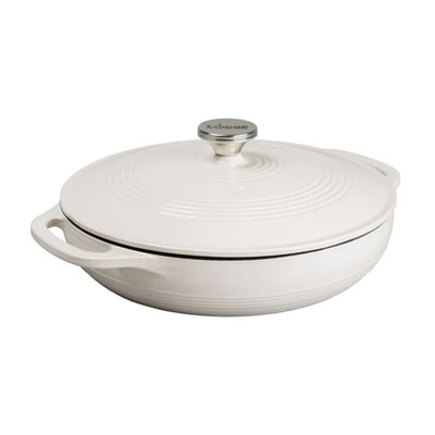 Lodge EC3CC13 3.6 Qt. Oyster White Porcelain Enameled Cast Iron Round Casserole with Cover