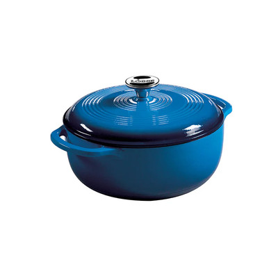 Lodge EC4D33 4.6 Qt. Blue Porcelain Enameled Cast Iron Round Dutch Oven with Cover