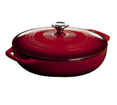 Lodge EC3CC43 3.6 Qt. Red Porcelain Enameled Cast Iron Round Casserole with Cover