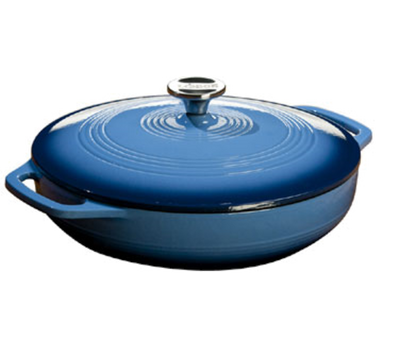 Lodge EC3CC33 3.6 Qt. Blue Porcelain Enameled Cast Iron Round Casserole with Cover