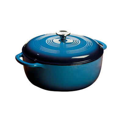 Lodge EC6D33 6 Qt. Blue Porcelain Enameled Cast Iron Round Dutch Oven with Cover