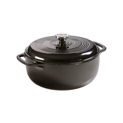 Lodge EC6D18 6 Qt. Midnight Chrome Porcelain Enameled Cast Iron Round Dutch Oven with Cover