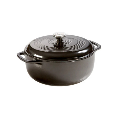 Lodge EC6D18 6 Qt. Midnight Chrome Porcelain Enameled Cast Iron Round Dutch Oven with Cover