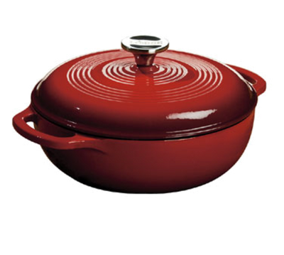 Lodge EC3D43 3 Qt. Red Porcelain Enameled Cast Iron Round Dutch Oven with Cover
