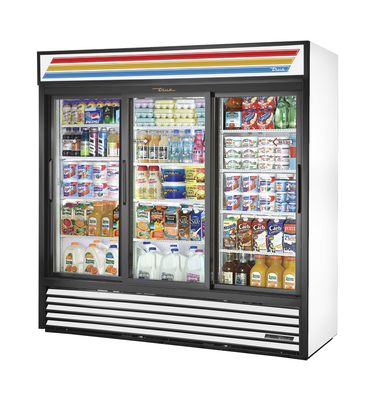 True GDM-69-HC-LD-WHT 78.13&quot; W White Stainless Steel 3 Sections Refrigerated Merchandiser - 115 Volts 0.5 HP