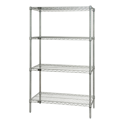 Quantum WR63-1260P 60" W x 12" D x 63" H Green Epoxy Antimicrobial Wire Shelving Starter Kit