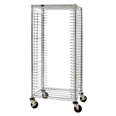Quantum TC-31 30" W x 21" D x 69" H Chrome Plated Steel Wire Full Size Mobile Tray Cart