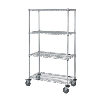 Quantum M1860C46 60" W x 18" D x 69" H Chrome Plated 4 Wire Shelves Mobile Cart