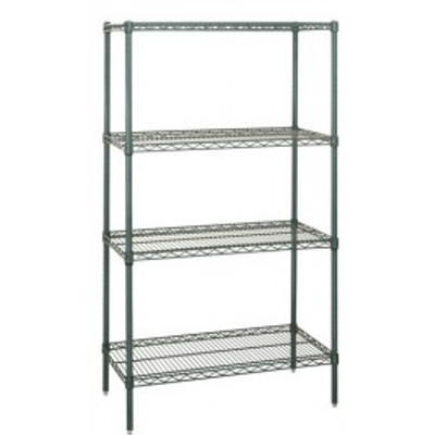 Quantum WR63-1430P 30" W x 14" D x 63" H Green Epoxy Antimicrobial Wire Shelving Starter Kit