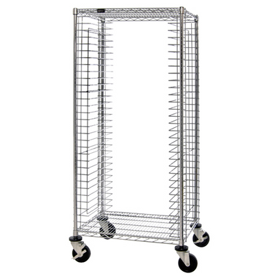 Quantum TC-39 30&quot; W x 18&quot; D x 69&quot; H Chrome Plated Steel Wire Full Size Mobile Tray Cart