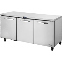 True TUC-72-HC~SPEC3 29.75" H x 72.38" W x 29.13" D 3 Heavy-Duty Stainless Steel Doors Stainless Steel Interior SPEC SERIES Undercounter Refrigerator - 115 Volts 1-Ph