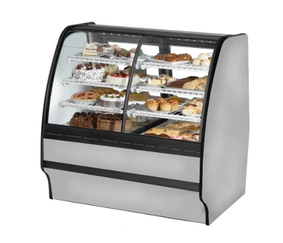 True TGM-DZ-48-SC/SC-S-S 48.25" W Stainless Steel with Curved Glass Dual Zone Glass Merchandiser - 115 Volts