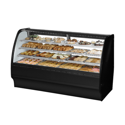 True TGM-DC-77-SC/SC-B-W 77.25" W White and Black Finish with Curved Glass Non-Refrigerated 3 Shelves Glass Merchandiser - 115 Volts