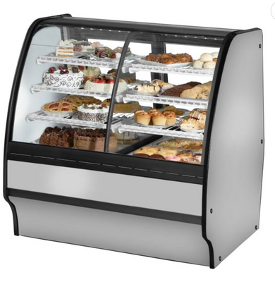 True TGM-DZ-48-SC/SC-S-W 48.25" W Stainless Steel White Finish with Curved Glass Dual Zone Glass Merchandiser - 115 Volts