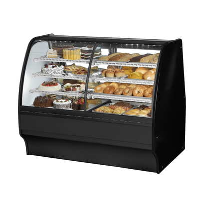 True TGM-DZ-59-SC/SC-B-W 59.25" W White and Black Finish with Curved Glass Dual Zone Glass Merchandiser - 115 Volts