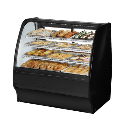 True TGM-DC-48-SC/SC-S-W 48.25" W Stainless Steel White Finish with Curved Glass Non-Refrigerated 3 Shelves Glass Merchandiser - 115 Volts