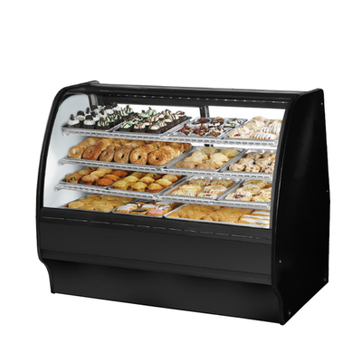 True TGM-DC-59-SC/SC-B-W 59.25" W White and Black Finish with Curved Glass Non-Refrigerated 3 Shelves Glass Merchandiser - 115 Volts