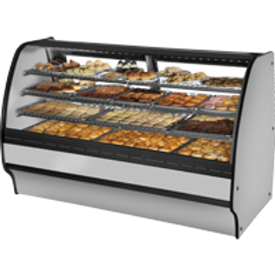 True TGM-DC-77-SC/SC-S-S 77.25" W Stainless Steel with Curved Glass Non-Refrigerated 3 Shelves Glass Merchandiser - 115 Volts
