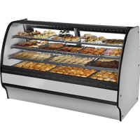 True TGM-DC-77-SC/SC-S-S 77.25" W Stainless Steel with Curved Glass Non-Refrigerated 3 Shelves Glass Merchandiser - 115 Volts