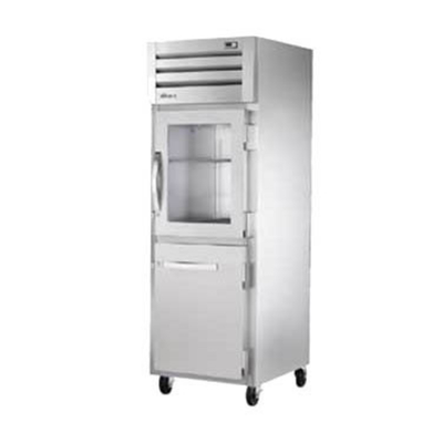 True STG1R-1HG/1HS-HC 1 Glass 1 Stainless Steel Half Doors 3 Gray Shelves LED Interior Lightning Reach-In Refrigerator - 115 Volts